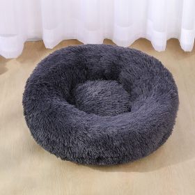Dog Bed Super Soft Washable Long Plush Pet Kennel Deep Sleep Dog House Velvet Mats Sofa For Dog Basket Pet Cat Bed (Color: Dark Gray, size: 50cm)