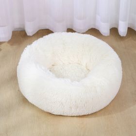 Dog Bed Super Soft Washable Long Plush Pet Kennel Deep Sleep Dog House Velvet Mats Sofa For Dog Basket Pet Cat Bed (Color: White, size: 70cm)